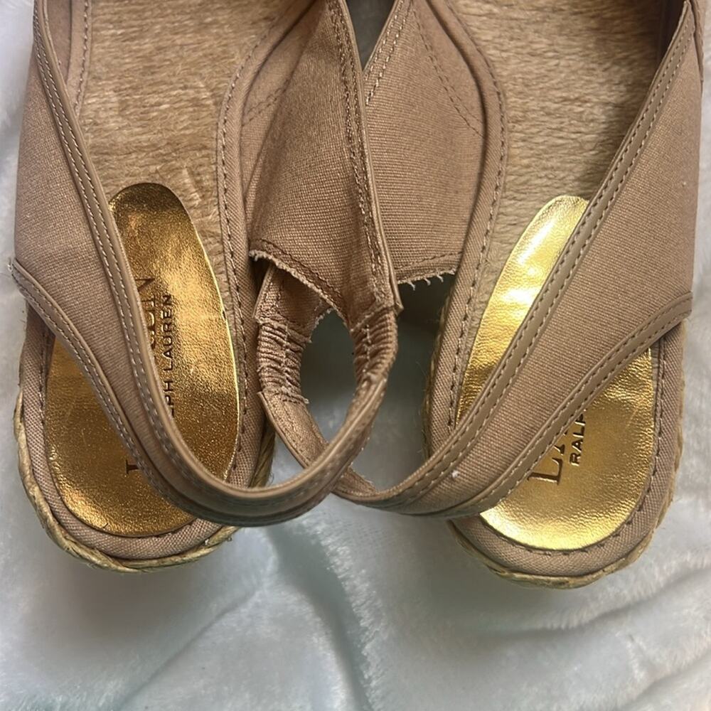 Lauren Ralph Lauren catrin sz 8.5b wedge espadrilles khaki jute sandals - Picture 9 of 15